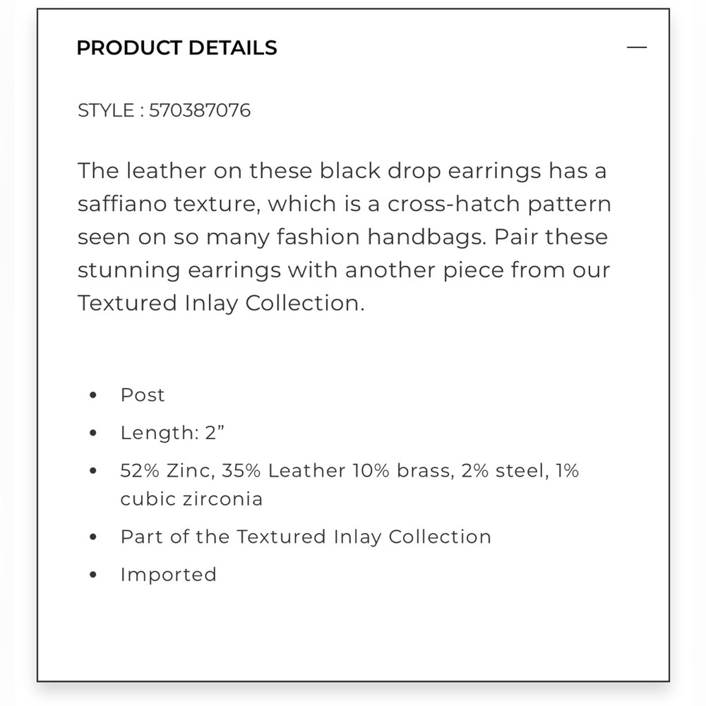 WHBM black textured leather drop Earring - Picture 10 of 15